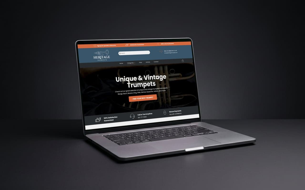 Heritage Trumpets website mockup