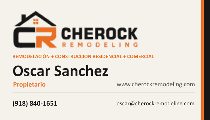 Spanish back of the Cherock Remodeling business card