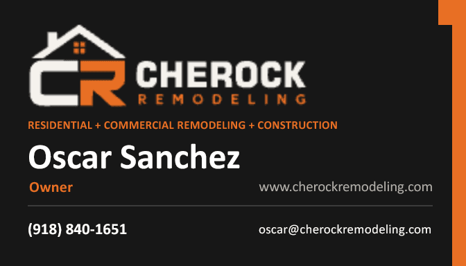 English front of the Cherock Remodeling business card